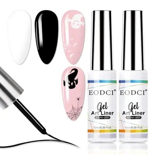 Produktbild: EODCI Gel Nagellack Set 2 Farben Gel Liner, Schwarz & Weiß Nail Polish Nageldesign Set für Fineliner Nailart, French Manicure Nagellack für Anfänger DIY Nail Art Maniküre Salon
