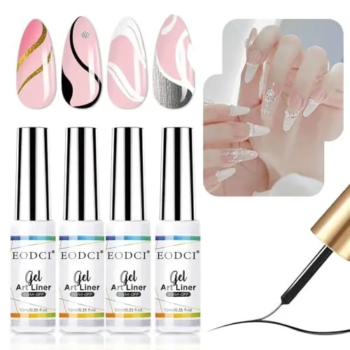 Produktbild: EODCI Gel Liner Nail Polish, 4 Farben Set Schwarz & Weiß Painted Liner Gel Nagellack, Farbgel für Gelnägel Nail Art Pinsel UV Art Polish Starterset Malerei Gelpolitur Set