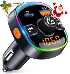 Produktbild: EOIWUY Bluetooth 5.3 FM Transmitter Auto, PD 36W & QC3.0 18W Bluetooth Adapter Auto Ladegerät, Freisprechen & 7-Farben LED Licht, Wireless KFZ Radio Transmitter Unterstützt TF-Karte & Sprachassistent