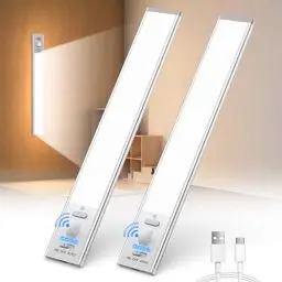 Produktbild: EOIWUY Unterbauleuchte Küche LED (2 Stück), 6000K Dimmbar Nachtlicht mit Bewegungsmelder, 2000mAh Wiederaufladbar Schrankbeleuchtung Magnetische Lichtleiste für Kleiderschrank, Schrank, Treppe (24CM)