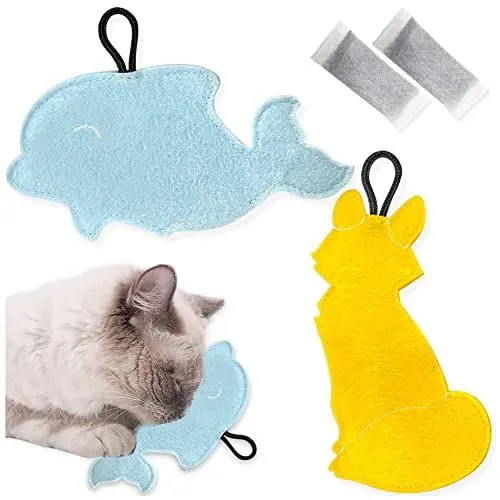 Produktbild: EONAZE Premium Katzenminze Spielzeug Katzenspielzeug Set Katzenkissen Katzenminze Schmusekissen Duftkissen Katzen Kissen für Katzen mit getrockneter Katzenminze, Catnip Spielzeug Katze (Wal und Fuchs)