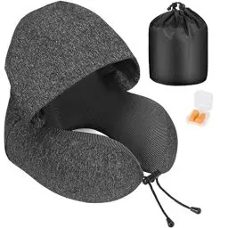 Produktbild: Eono Nackenkissen Memory Foam, Reisekissen mit Haube, Bequemes Nackenhörnchen mit Haube für Flugzeug, Auto, Zug, Büro, Nackenkissen Reise zum Schlafen