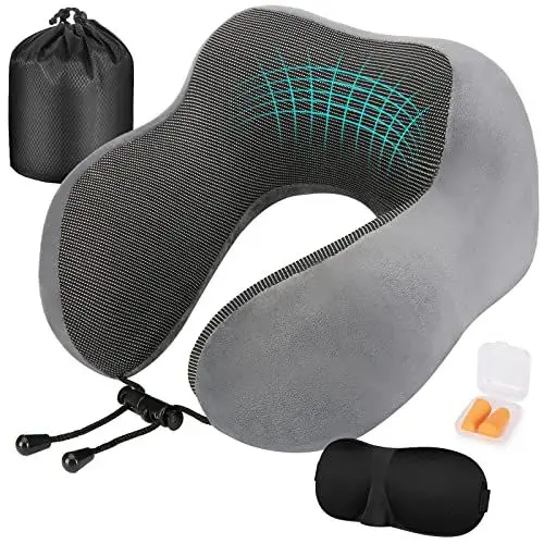 Produktbild: Eono Nackenkissen, Nackenhörnchen Memory Foam, Ergonomisch Gestaltetes Reisekissen, Nackenkissen Reise mit Schlafmaske, Ohrstöpsel, Tasche Ideal für Reisen, Flugzeug, Büro