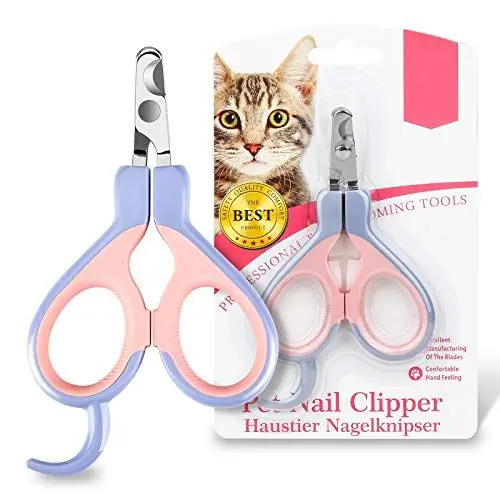Produktbild: EooCoo Krallenschere Katzen Krallenschneider für Anfänger Geeignet, Katzenkrallen Schneider, Nagelknipser für Welpen&Kleine Tiere, Schere aus Edelstahl, Radian 25 Grad Design, Sicherheit, Rosa + Blau