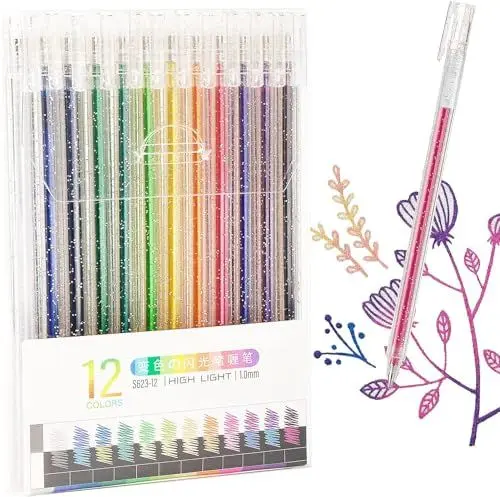Produktbild: EooUooIP Glitzer Gelstifte, 12 Stück Gel Tintenstifte, Metallische Gelstifte mit schnell trocknender Tinte, Gelstift-Set, für Journaling, Färben, Zeichnen, Kritzeln, Büro, Schule