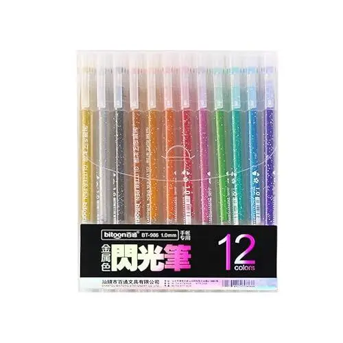 Produktbild: EooUooIP Glitzer Gelstifte, 12 Teiliges Einziehbares Glitzerndes Gelstift Set, 0,7 mm Feine Spitze, Farbige Journaling Tifte Zum Ausmalen, Zeichnen, Kritzeln, Büro, Schule, Kunstbedarf