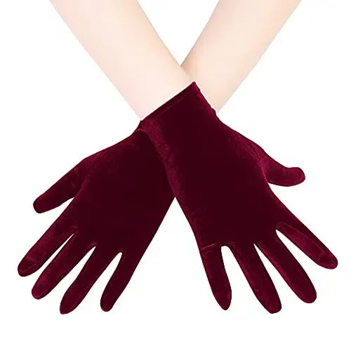 Produktbild: EORUBE 1920s Handschuhe für Damen Handgelenklange Kurze Samt Handschuhe Party Kostüm (Burgunder Weinrot)
