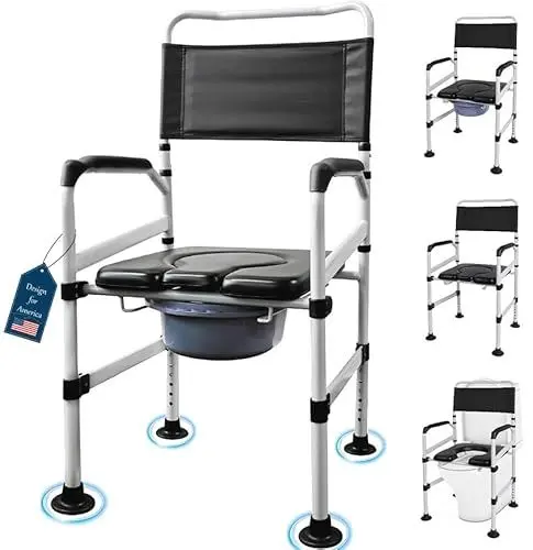 Produktbild: EOSPRIM Toilettenstühle höhenverstellbar, Toilettenstuhl fahrbar für senioren, Toilettensitzerhöhung mit Armlehnen, WC Sitzerhöhung für Senioren, Duschstuhl, Duschstuhlsitz mit Armlehnen