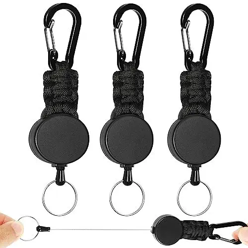 Produktbild: EOTW Schlüsselanhänger Ausziehbar,3 Stücke Schlüsselband Einziehbarer Ausweis mit 60cm Ausziehbar Stahlseil,Karabinerhaken Schlüsselring für Schlüssel, Gürtelclip und Kartenhalter, 3 Schwarz
