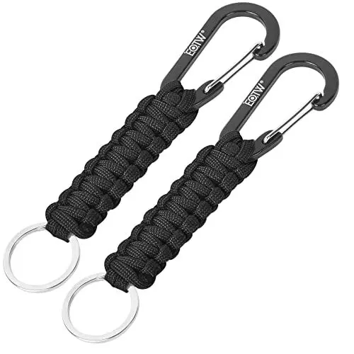 Produktbild: EOTW Paracord Schlüsselanhänger Karabiner Karabinerhaken D Ring Schlüsselband Schlüsselring für Motorrad Auto Camping Wandern Männer Frau Kinder (2 Schwarz)