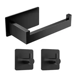 Produktbild: Eowihor Toilettenpapierhalter Ohne Bohren, Selbstklebend Klopapierhalter WC Papierhalter Edelstahl Toilettenpapierrollenhalter mit 2 Stück Handtuchhaken für Bad und Küche, Schwarz