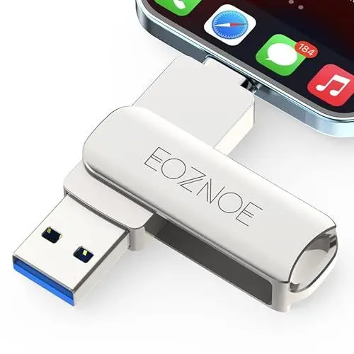 Produktbild: EOZNOE 256GB USB Stick für iPhone Flash-Laufwerk, 3-in-1 Phone Speicherstick USB 3.0 Externer Speicher, Phone-Foto-Stick Speichererweiterung kompatibel mit Phone/iPad/Android/PC/Mac