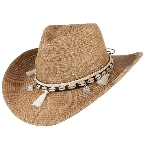 Produktbild: EOZY Cowboyhut Strohhut Damen Sonnenhut Sommer Strandhut Westernhut Panama Hut M Khaki