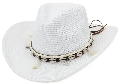 Produktbild: EOZY Cowboyhut Strohhut Damen Sonnenhut Sommer Strandhut Westernhut Panama Hut M Weiß