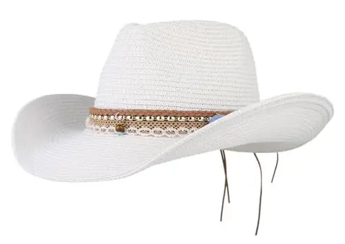 Produktbild: EOZY Damern Strohhut Breite Krempe Cowboyhut Sommer Sonnenhut Strandhut (Weiß, One Size)
