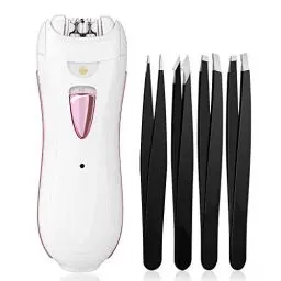 Produktbild: Epilierer Damen Gesicht Gesichtsepilierer Frauen Epeliergerät Gesichtshaarentferner Mini Eppiliergerät Elektrisch für Intimbereich Körper, 4 Pinzetten, Kabellos mit Licht, Wiederaufladbar