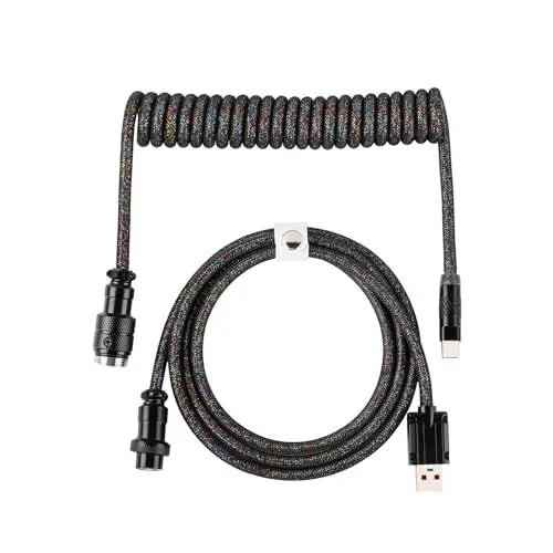 Produktbild: EPOMAKER Mix Pro Custom gewickeltes USB-C-Kabel für mechanische Tastatur, 1,5 m, USB-C auf USB-A, doppelt ummanteltes Kabel mit abnehmbarem 4-poligem Aviator-Anschluss für Gaming-Tastatur (Mix PRO