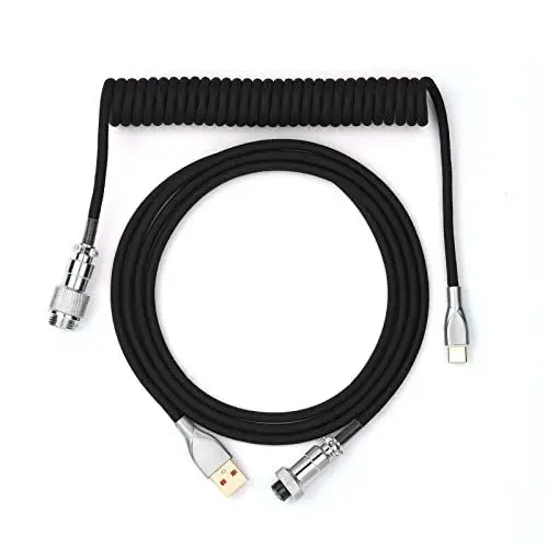 Produktbild: EPOMAKER Mix USB Typ C Kabel 1.8m, Typ-C zu USB A, TPU, Mechanisches Tastatur-Spiralkabel mit Abnehmbarem Aviator-Anschluss für Gaming-Tastatur (Schwarz)