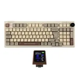 Produktbild: EPOMAKER RT100 ISO(Deutsch) Mechanische Tastatur mit anpassbarem Mini-TV. 98-Key Gasket, knob, 5000mAh, Hot-Swap, Bluetooth/2.4ghz/USB-C por Mac/PC/Game (DE Retro, Flamingo Switch)