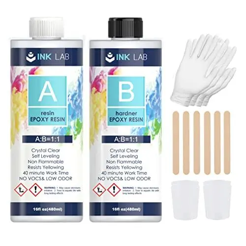 Produktbild: Epoxidharz Set 960ml Epoxidharz mit Härter 1: 1 Verhältnis Glasklar Gießharz mit Holzstäbchen Handschuhe Epoxidarz für Holz Schmuckherstellung Kunst Handwerk