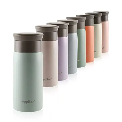 Produktbild: eppikan eppiToGo Edelstahl Thermobecher- Isolierbecher, Kaffee-to-go Becher, 350 ml, 500 ml Travel Mug, Autobecher, auslaufsicher mit hygienischer 360°-Trinköffnung (Powder Green, 350 ml)