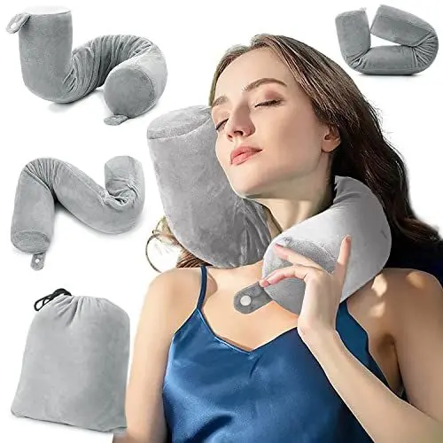 Produktbild: EPROICKS Reise Nackenkissen Reisekissen Flugzeug Pillow travel - Memory Foam, Kann Beliebig Seitenschlaf Gefaltet Nackenhörnchen, für Zug, Auto, Büro, Camping, Reise Gadgets (Grau)