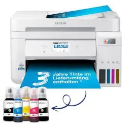Produktbild: Epson EcoTank ET-4856 A4-Multifunktions-Wi-Fi-Tintentankdrucker, mit einem im Lieferumfang enthaltenen Vorrat an Tinten bis zu 3 Jahren