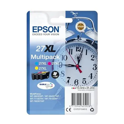 Produktbild: Epson Original 27XL Tinte Wecker (WF-3620DWF, WF-3640DTWF, WF-7110DTW, WF-7210DTW, WF-7610DWF, WF-7620DTWF, WF-7710DWF, WF-7715DWF, WF-7720DTWF), Multipack 3-farbig