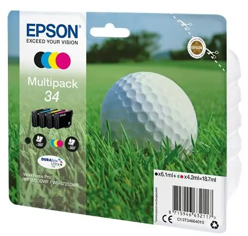 Produktbild: Epson Tinte Kombi-Pack T3466, 34 Original Schwarz, Cyan, Magenta, Gelb C13T34664010, Multipack, Standard