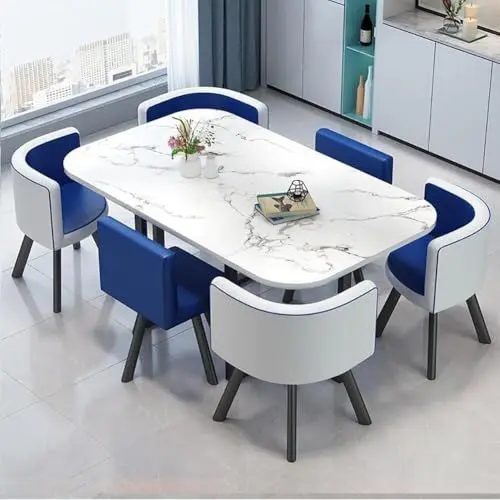 Produktbild: EPUZER Esstisch mit 6 Stühlen Konferenztisch mit Stühlen Set for Büros, Konferenzräume, Küchen,Tischplatte aus Holz, Stahlkonstruktion(Blue 1)