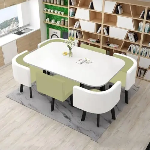 Produktbild: EPUZER Konferenztisch Esstisch mit 6 stühlen Set, Empfangtisch Balkon Esstisch Couchtisch for 4–6 Personen, Balkon Esstisch Set 6 Personen(1)