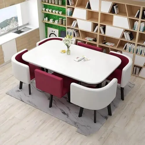 Produktbild: EpuzeR Modern Esstisch mit 6 Stühlen Set, Konferenztisch Küchentisch Esszimmertisch empfangtisch verhandlungstisch, Stuhlgröße: 67cm B * 45cm D * 75cm H(7)