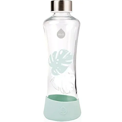 Produktbild: EQUA Glasflasche Monstera 0,55l Trinkflasche aus Glas 550 ml Sportflasche mit Silikonboden Flasche mit Silikonhülle Designer Trinkflasche für unterwegs und Büro