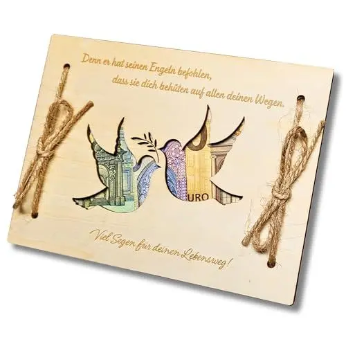 Produktbild: EQUIK PRODUCTS Geldgeschenk zur Taufe | Taufgeschenke für Mädchen Jungen | Geschenk für Taufe, Kommunion, Konfirmation, Jugendweihe | Geldgeschenk aus Holz