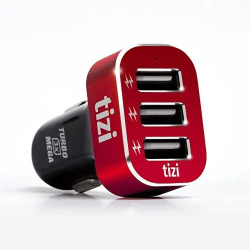 Produktbild: tizi Turbolader 3X MEGA (7,2A, Monza Rot Edition), 3-Fach USB-Auto-Ladegerät mit hochwertigem Alukopf