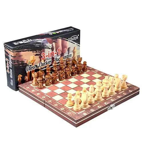 Produktbild: equlup Magnetisches Reise-Schachspiel mit klappbarem Schachbrett. Reise-Schachspiel-Klappbrett mit Aufbewahrungsbox