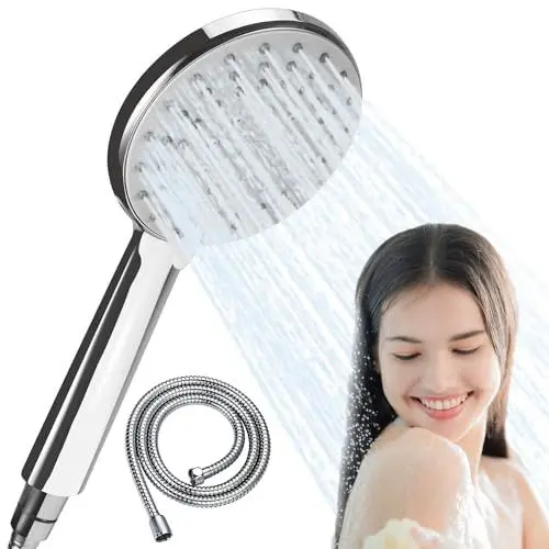 Produktbild: ERAVSOW Duschkopf mit Schlauch, universeller verstellbarer -Duschkopf mit 5 Modi-Funktion, hoher Druck, wassersparend, 150 cm Metall-Brauseschlauch für Badewanne, Dusche, ABS + Galvanotechnik