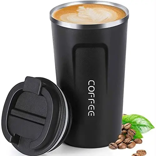 Produktbild: ERBO Kaffeebecher to go, Thermobecher Edelsthal, Auslaufsicher Kaffeetasse Kaffeebecher mit Deckel, Kaffeetasse Thermobecher für Unterwegs Umweltfreundlich, Schwarz 510ml