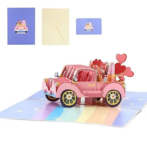 Produktbild: ERBO Pop Up Karte Hochzeit, Hochzeitskarte 3D mit Goldener Umschlag, Hochzeitsauto Hochzeitskarten, Hochzeitsgeschenke für Brautpaar Pop Up Grußkarten, Hochzeitskarte Geldgeschenk
