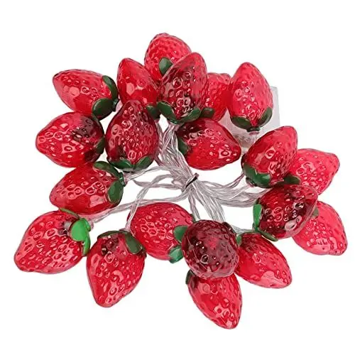 Produktbild: Erdbeer-Lichterkette, Erdbeer-Lampen-Lichterkette, 9,8 Fuß, 20 LEDs, Obst-Lichterkette, Batteriebetrieben, für Weihnachtsfeier, Dekoration, Innen-Lichterkette