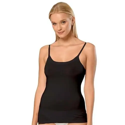 Produktbild: Erdem Bamboo String Tank Top, Damen Tops, Damenoberteile, Sommerkleidung für Frauen, Trägertop, ärmellos, Basic Tops, Baumwolle, Sommertops, Basic Fitted, Schwarz, XXL