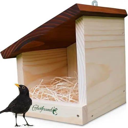 Produktbild: ERDENFREUND® Amsel Nistkasten halboffen extra für Freibrüter/Halbhöhlenbrüter Nistkasten Amsel artgerechte Halbhöhle langlebig aus 2 cm FSC-Massivholz (Amselhaus modern artgerecht)