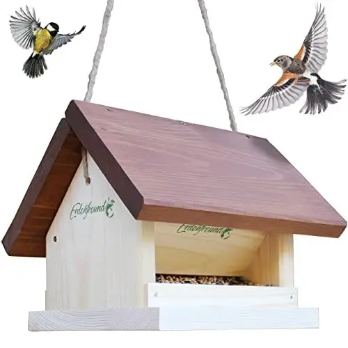 Produktbild: ERDENFREUND® Vogelfutterhaus mit Silofunktion für Wochenrationen Vogelfutterspender 2-seitiger Zugang für Gartenvögel Futterhaus für Vögel wetterfest