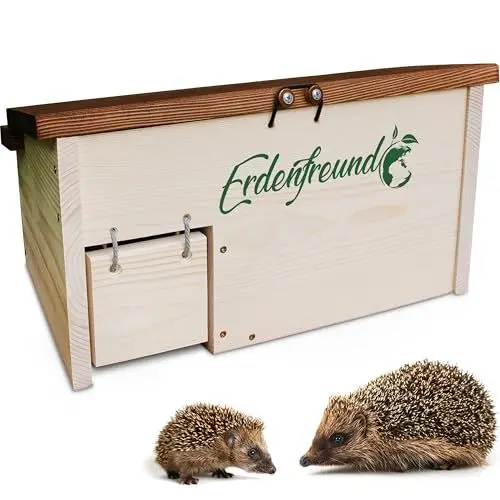 Produktbild: Erdenfreund® Igelhaus mit Rattenklappe, Sicherheitsverschluss & Labyrintheingang gegen Fressfeinde Igelhotel groß für den Winterschlaf & zum Nisten (Igelhaus Winterquartier & Nisthaus rattensicher)