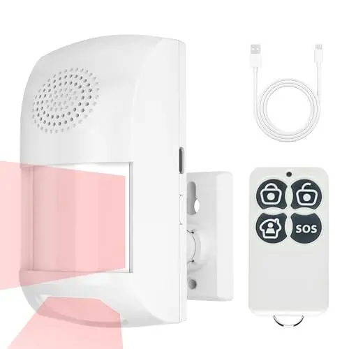 Produktbild: Erdiegle PIR Bewegungsmelder Alarm, Bewegungssensor mit Fernbedienung, 125dB, 2 Alarmmodi, 2 Stromversorgungsarten für Haus, Auto, Garage, Büro, Geschäfte
