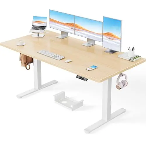 Produktbild: ErGear Höhenverstellbarer Schreibtisch-160 x 80cm,100KG Tragkraft Elektrischer Schreibtisch mit Fortgeschrittenem Bürstenlosem Motor, Leise Funktion, Robuster Metallrahmen
