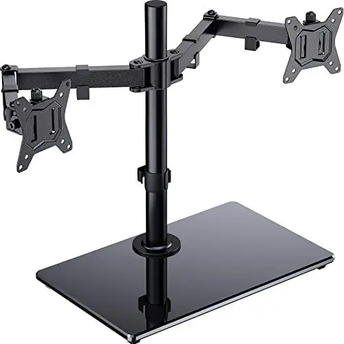 Produktbild: ErGear Monitor Halterung 2 Monitore für 13-32 Zoll Bildschirm, Bildschirmhalterung 2 Monitore mit Freistehender Sockel, Schwenkung 180° Drehung 360° VESA 75/100mm, 8KG pro Arm