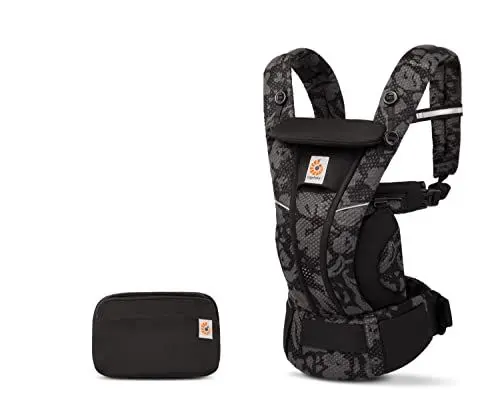 Produktbild: Ergobaby Omni Breeze Babytrage für Neugeborene ab Geburt bis 20kg, 4 Positionen SoftFlex Mesh Ergonomische Babybauchtrage Rückentrage Baby-Tragetasche, Onyx Blooms