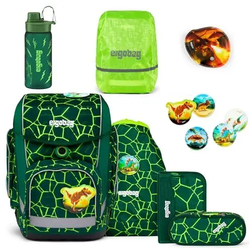 Produktbild: cubo Bundle Schulranzen Set 8-teilig BärRex + Trinkfl., Regencape & LED Klettie