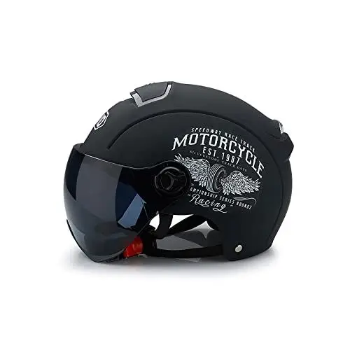Produktbild: Ergocar Klassischer Offener Helm, Halbhelm Mit Sonnenblende, 709abs-Schale Kombiniert Mit Eps-Pufferschicht Für Besseren Fahrschutz(Mattschwarz)